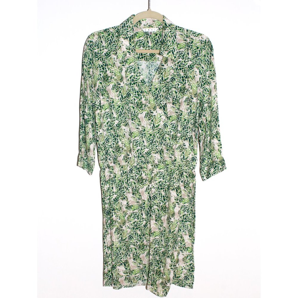 Cabi Tropical Leaf Print Wrap Detail Dress
